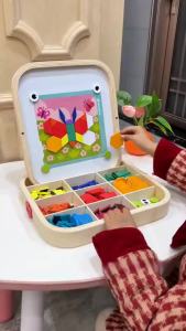 Creative Magnetic Geometric Puzzle Blocks Set Wooden Puzzles Kindergarten Classic Educational Montessori Tangram Toys for Kids