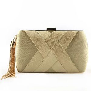 YoReAi 2026New Wallet Stylish Dinner Bag Evening Luxury Women Bridal Party Prom Golden Tassel Wedding Clutch Purse Silk Handbag2026