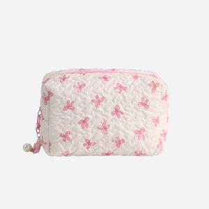 AKZDXE Bowknot Print Bow Makeup Bag Large Capacity Storage Pouch Cosmetic Bag Fashion Toiletry Bag Travel