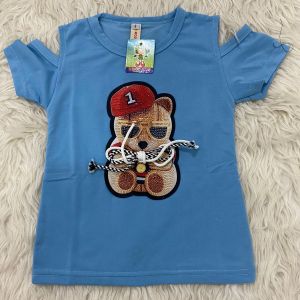 kaos atasan oblong model sabrina anak perempuan jahit aplikasi boneka teddy bear tali pita - pakaian baju t-shirt distro anak cewek model sabrina beruang bear rok 1 - 10 thn