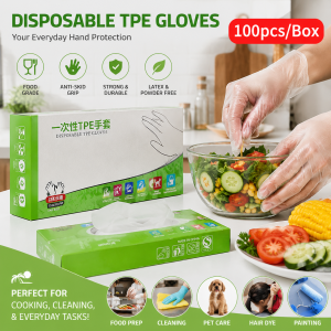 100Pcs TPE Food Grade Gloves Kitchenware Cooking Cleaning Tool Transparent Palm Gloves