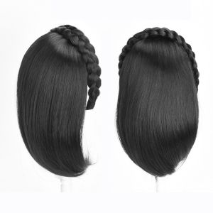 JON09 Curly Party Natural Hair Accessories Invisible Women Heat Resistant Fiber Clip In Black Half Headband Wig Synthetic Straight Bob Wigs Braided Headband Wigs Twist Braid Hair Hoop