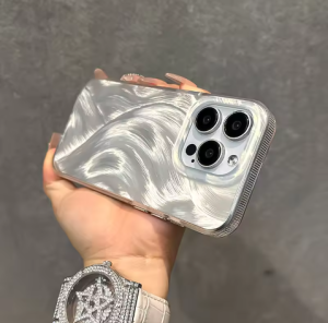 Case HOLOGRAM FEATHER "SILVER" SAMSUNG S25 S24FE S24 Ultra S24+ S23 S23FE S23+ S23Ultra Plus+ 5G Luxury Softcase Motif Water AURORA Holo Glossy Hardcase Dreamy Shell Phone GLITTER Soft Slikon Silicone Laser Kilap Back Hard Cover Pelindung Hp Galaxy Plus +