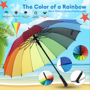 16 Bone Colourful Rainbow Umbrella Anti UV Light Sun Protection Rain Shelter Payung Pelangi 彩虹伞