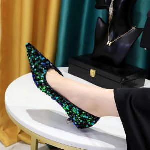 IELGY Korean New Fashion Temperament Banquet Sparkling Sequins Shiny Sparkling Womens Pointed Heels
