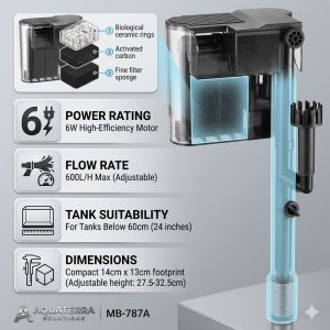 SG READY STOCK |SG PLUG 600L/H 6W STRONG FILTER Hang on Aquarium Filter Fish Tank Filter 3-in-1 (for below 60 cm tank)