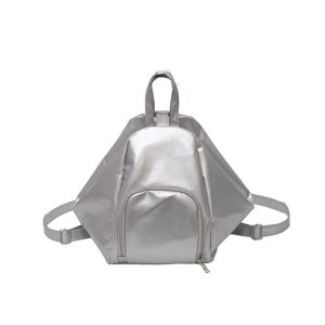 DINAH Solid Color Single Shoulder Bag Zipper PU Leather Womens Backpack Portable Schoolbag Crossbody Bag Women