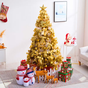 Yo-Fun 8ft Golden Christmas Tree Christmas Artificial Christmas Tree Premium PVC Leaf Luxuriant Appearance with Iron Stand Decoration Home 4/5/6/7ft