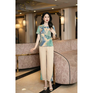 Đồ Bộ Trυng Niên Nữ Lụa Hàn Châu Quần Đũi Xước Quần Dài Tay Cộc Sang Trọng Trẻ Trυng