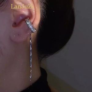 Amefurashi Anting Klip C Shape Tanpa Tindik Long Tassel Ear Cuff Silver Korean Style - 1 anting bukan sepasang