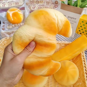 Squishy Croissant Slow Rising Sticky Stress Relief Toy Soft Simulated Bread Squeeze Anti-anxiety Fidget Gift for Kids Adults