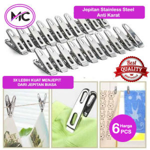 Jepitan Jemuran Baju Stainless Steel Anti Karat 6 pcs Jepit Jemur Pakaian Cucian Baju Celana Gantungan Pakaian Basah