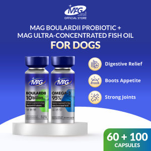 MAG Dog Boulardii Probiotic & Ultra-Concentrated Fish Oil | Digestive & Joint Support | Vet Recommended | Suitable for All Sizes & Breeds Health (Pet Essentials Bundle)