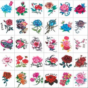 OMQAIO 5/10/20/30/50 pcs Rose/ Butterfly Pattern Temporary Tattoo Stickers 3D Texture Waterproof Flower Tattoo Stickers Body Art Personalized Butterfly Tattoo Stickers Leg/ Arm/ Hand/Foot