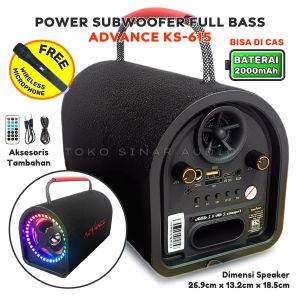 GRATIS MIC WIRELESS Speaker Aktif Stereo Sound Deep Super Bass Bluetooth Karaoke 11Mode Lampu LED RGB ADVANCE KS-615 Dapat Remot Kabel 3.5mm USB tipe-C | salon speaker bluetooth full bass/mic tanpa kabel/speaker lampu rgb