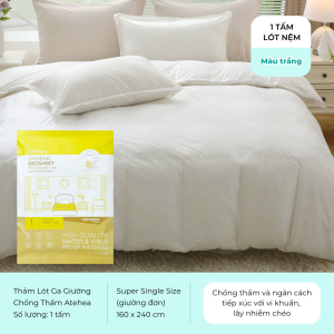 Tấm Lót Bảo Vệ Nệm Đệm Tấm Trải Giường Du Lịch Trắng Chống Thấm Chống Nước Cao Cấp Ngăn Bụi Bẩn Thoáng Khí Chuẩn Khách Sạn Đủ Kích Thước ATEHEA