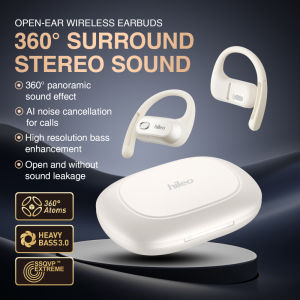 HILEO hi93 open non in ear hanging Bluetooth earphones with directional sound transmission and digital display one to two music game AI