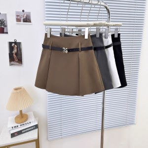 COD College Style Spice Girl Suit Skirt Korean Womens High Waist Design Anti-light Solid Color Pleated Skirt Free Belt 95522026 New Product