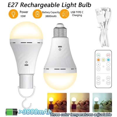 10W Rechargeable Light Bulb with Remote Control E27/E26 Dimmable Battery Powered Light Bulbs Emergency LED Light Bulbs