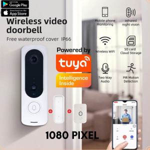 Thams Shopfordable Two Way Talk Video Camera Doorbell Wireless WIFI Camera Clear 1080P IP66 Water Proof Smart Night Vision Wireless Intercom Door Hole Smart Phone Remote Control 135° Wide Angle with Rechargeable Long Lasting Batteries