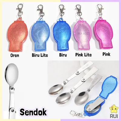 Garpu Sendok Lipat Stainless PILIH WARNA Alat Makan Spoon Fork Gantungan Kunci Portable Traveling
