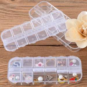 【♡Lovely girls house♡】Mini 12 Grids Jewelry Box Plastic Transparent Pill Drill Strip Box Distributed Jewelry Earrings Storage Box