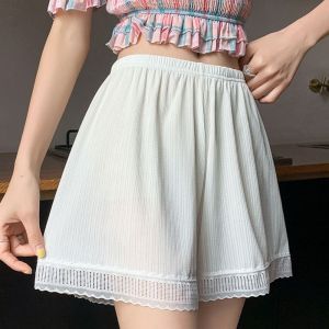 GOOTRADES ไอซ์ซิลค์ ชุดกันน้ำเอวสูง ลูกไม้ หลวม ลีกกิ้งขาสั้นฤดูร้อน ง่าย ขนาดใหญ่ กระโปรงกางเกงขาสั้นไร้รอยต่อ ผู้หญิง