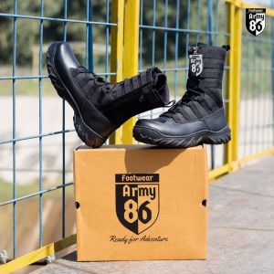 Sepatu PDL TNI POLRI Kombinasi Kulit dan Kanvas (Cordura) anti air berkualitas Ninja Hatori M2 Army 86