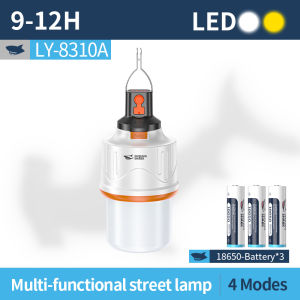 LED แคมป์ LY8310ฉลามยิ้ม4โหมดโป๊ะแสงสีขาวนวลหดได้18650 Type-C แคมป์กลางแจ้งกันน้ำไฟฉายเดินป่าแบบชาร์จได้