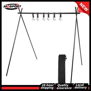 【HOSPORT】 Aluminum Alloy Camping Hanging Rack Foldable Portable Cookware Pot Pan Rack Lightweight Multifunctional for Picnic Barbecue for Hiking Backpacking