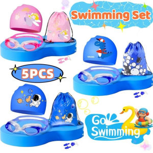 5PCS Kid Stretchable Swim Cap Adjustable Swimming Goggles Set Anti-Fog Swimming Equipment