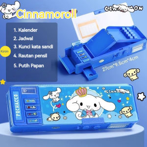 Kotak alat tulis SanrioTahan Air kotak Pensil Password Multifungsi Lapis Ganda Berkapasitas Besar Termasuk Rautan Pensil