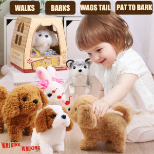 Plush Dog Toy Electronic Interactive Robot Dog Lifelike Walking Barking Wagging Tail Stuffed Doll Toy Birthday Gifts for Kids Children