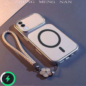 Suitable For VIVO V70 FE 5G New Lychee Patterned Leather 3D Magnetic Suction Ring+Hand Rope Anti Fall Shell