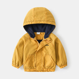 Rolanko Windbreaker Jacket for Kids Boys Fleece Lined Hooded Zipper Coat 2-7 Years Children Hoodie Waterproof Jacket Autumn Winter Outerwear Casual Wear