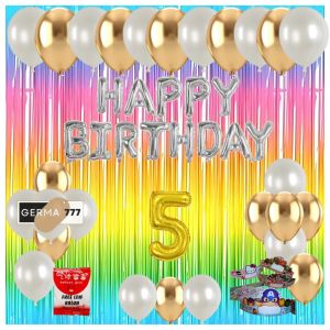 Paket Set Dekorasi Pesta Ulang Tahun Anak Banner Foil Huruf Happy Birthday Balon Putih Gold Ultah