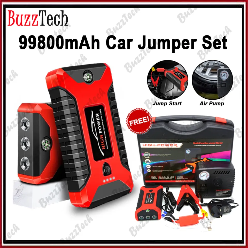 BuzzTech 99800mAh 12V Car Jumper Car Tyre Air Pump Starter Booster