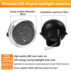 PYX.shop 12V-80V Headlight Electric Tricycle Ebike 36beads Waterproof Led Headlight For Electric Bikes