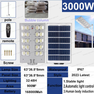 【30 Year warranty】solar street light outdoor waterproof IP67 solar light 1000W 2000W 3000W solar street lamp Integrated high power 5730 LED 600PCS solar flood light solar garden light motion sensing with remote control pole bubble column packaging