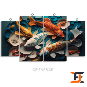 HIASAN DINDING 4 IN 1 SET KOI FISH PAPPERART IKAN KOI WALLDECOR  NUANSA ABSTRAK PAINTING LUKISAN ALAM HIASAN DAN PAJANGAN RUMAH KAYU AESTHETIC KEKINIAN