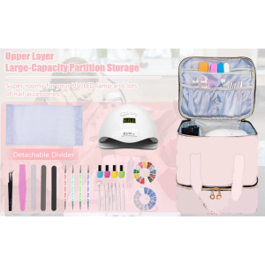 Double Layer NailPolish Carrying Bag Waterproof PU Organizer Bag Holds 30 Bottles NailPolish Storage Box Case Portable