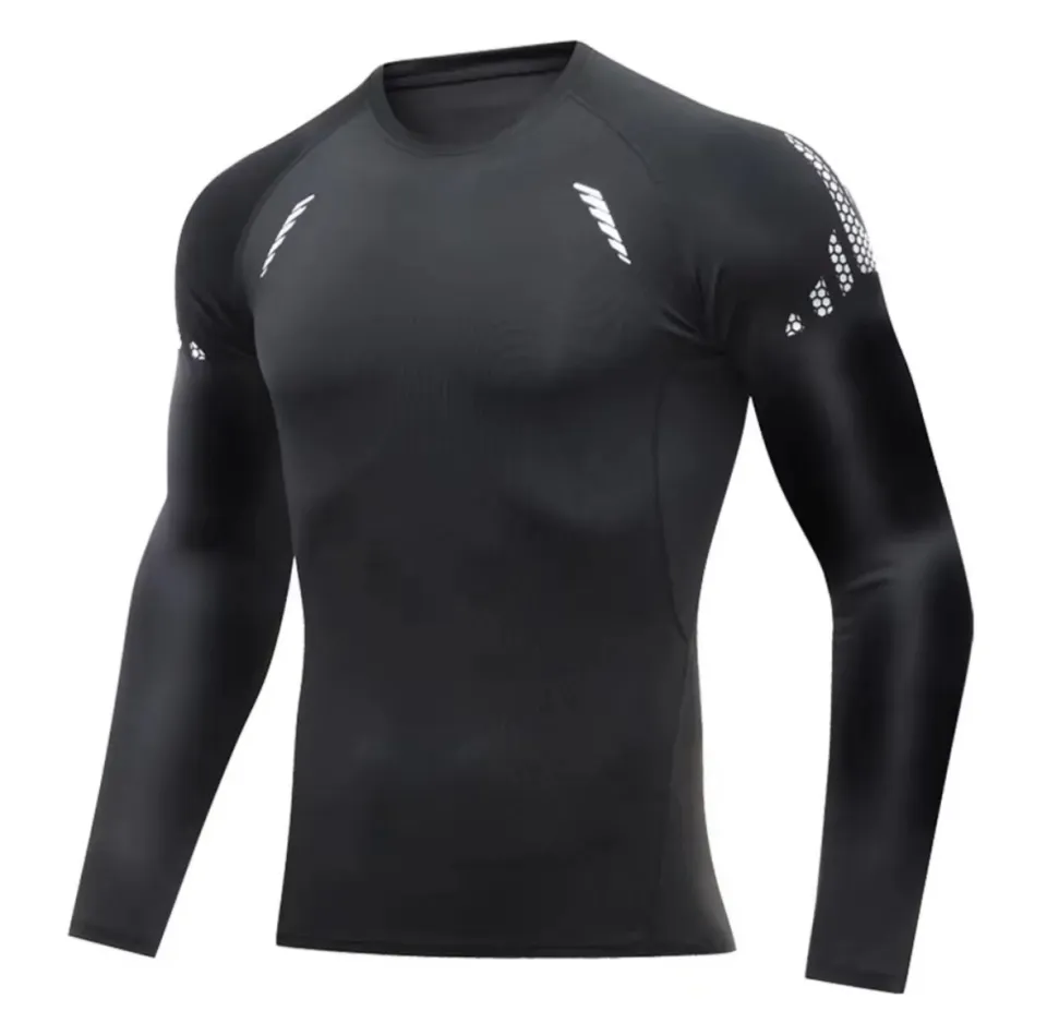 Black Men's Compression Shirts Long Sleeve Cool Dry Sports