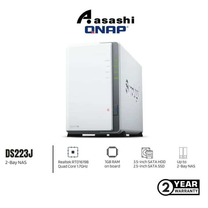 Synology DS220j / DS223j 2-Bay NAS Storage (Realtek RTD1296 Quad Core 1.4 GHz, 512MB DDR4, 1 X 1GbE) (DS220j) (NO Storage)