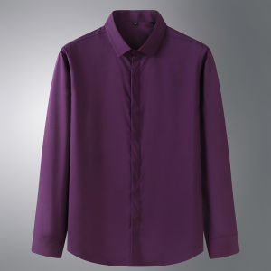  【L-10XL】175KG Can Wear Large Fat Oversize Big Plus Size Mens Solid Color Long Sleeve Shirt Spring Autumn Thin Hidden Placket Business Casual Loose Elastic Pure Color Professional Shirts