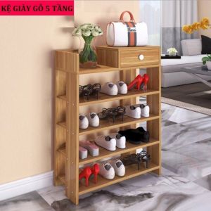 Tủ Đựng Giày Gỗ 7 Ngăn 8 Ngăn (có Cửa) và Kệ Giày Dép Gỗ 5 Tầng Có Ngăn mở