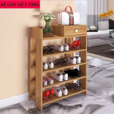 Tủ Đựng Giày Gỗ 7 Ngăn 8 Ngăn (có Cửa) và Kệ Giày Dép Gỗ 5 Tầng Có Ngăn mở