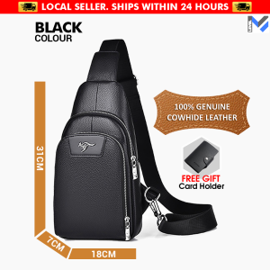 Luxury GENUINE Cowhide Leather Sling Bag with Durable Water-Repellent Design