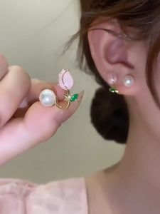 Anting Tulip🌷 Tulip Pearl Earrings Korean Fashion Jewelry Elegant Luxury Design Women Accessories