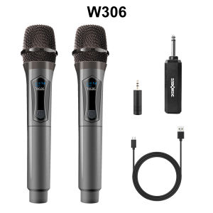 Siborie【2 Wireless Mic】W369/W306 Mikrofon Nirkabel Ganda Mikrofon Penerima Nirkabel Mikrofon Transmisi UHF Mikrofon Profesional yang Dapat Diisi Ulang Siap COD Pengiriman cepat