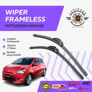 Wiper Frameless Mobil Mitsubishi Mirage Import Berkualitas Bahan Karet Lentur Tebal 1 Set dapat 2 Pcs  plus bonus pembersih kaca